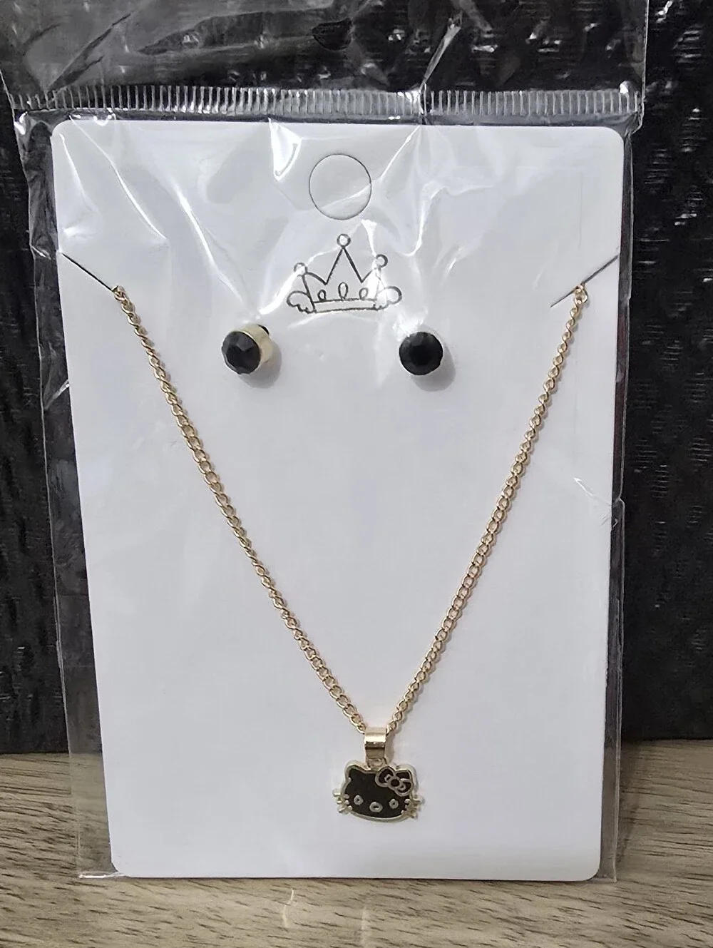 Hello Kitty Black Earrings and Neclace.
